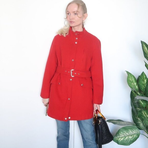 Michael Kors 100% Wool Red Coat With Stand-collar & Belt - Picture 5 of 13